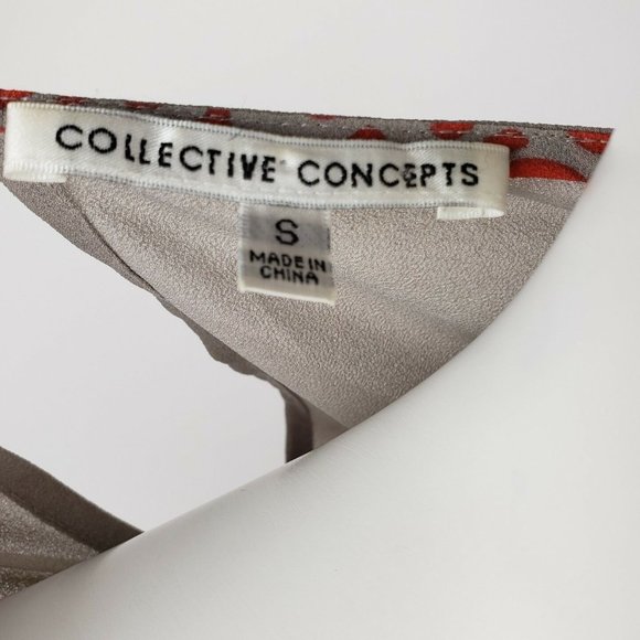 Collective Concepts Top Size S Small Gray Orange Short Sleeve Keyhole Back - Picture 5 of 6